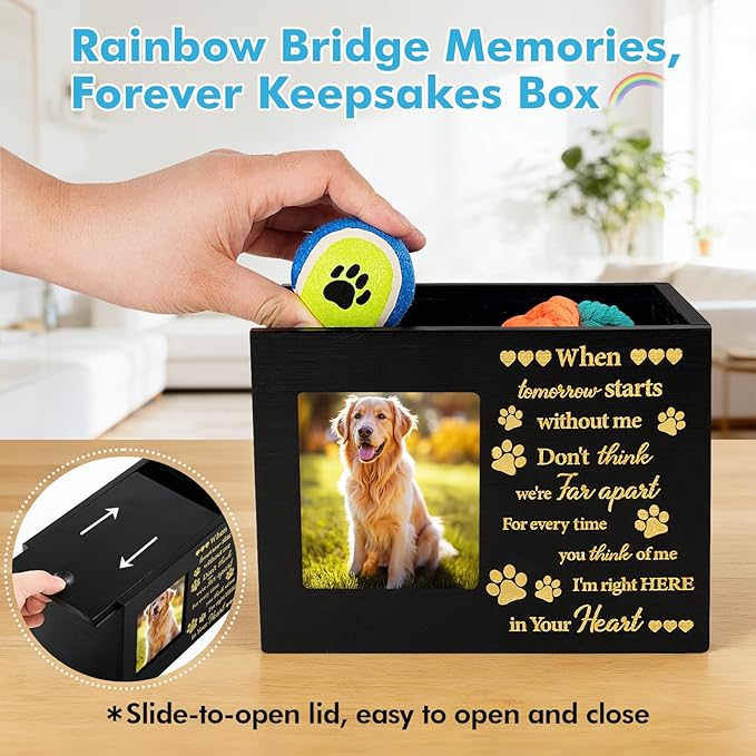 Rainbow Bridge Pet Memorial Gifts - LED Light Dog or Cat Urns for Ashes with Personalized Photo Frame, Pet Memory Box Keepsake for Sympathy, Bereavement, Remembrance