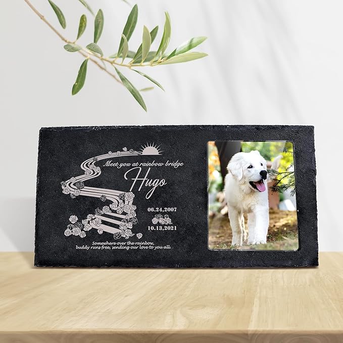Fanery Sue Custom Cat Memorial Stones with Full Color Image, Dog Memorial Gift Garden Stones, Pet Grave Markers Personalized, All-Natural Memorial Headstone for Pet