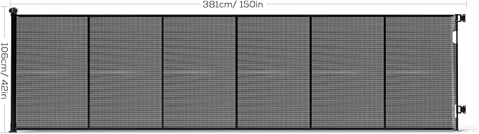 Retractable Baby Gate for Stairs, 42" Tall X 150" Wide Mesh Dog Gate Indoor, Child Gate for Doorways, Hallways, Deck, Indoor Outdoor Pet Baby Safety Essentials for Home, Black