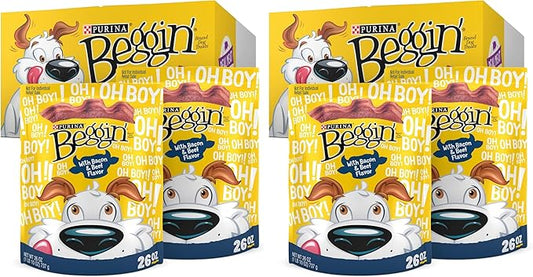 Purina Beggin' Strips with Real Meat Dog Treats with Bacon and Beef Flavors - 26 oz. Pouches,(Pack of 4)