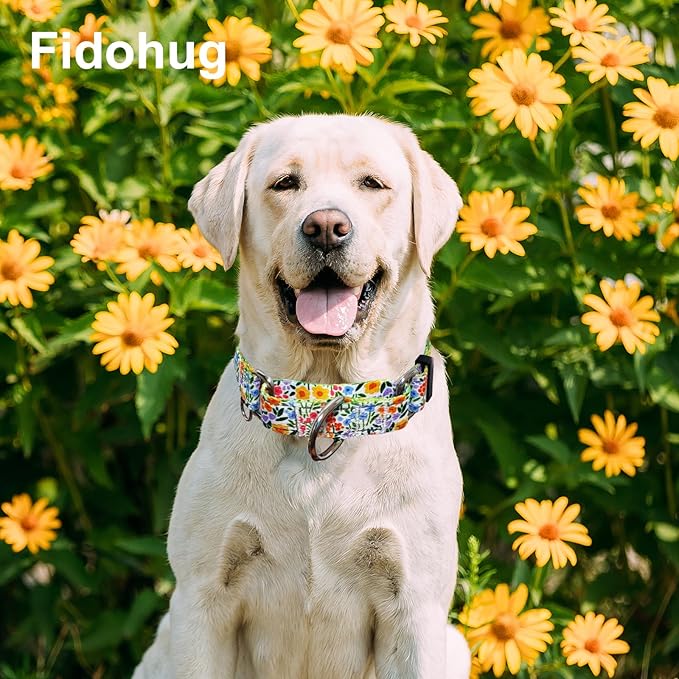 Reflective Martingale Collar for Dogs Nylon Training Collar with No Buckle Cute Floral No Pull Dog Collar for Medium Dogs（Yellow Flower，M）