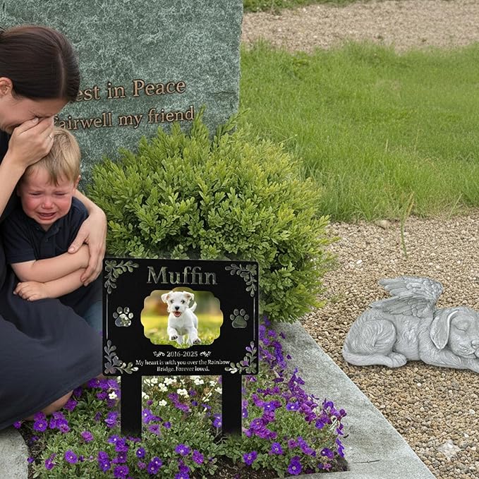 Custom Dog Grave Markers Outdoor, Personalized Pet Grave Marker Dog Memorial with Photo and Name, Outdoor Weatherproof Pet Cemetery Sign, Personalized Dog Memorial Gifts for Loss of Dog