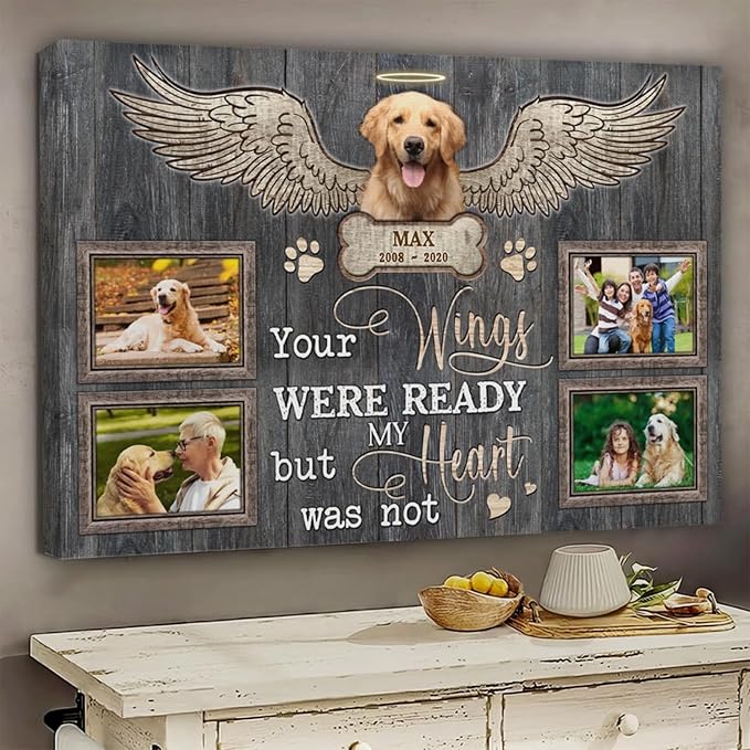 Dem Canvas Personalized Dog Memorial Canvas, Loss Of Dog Canvas, Your Wings Were Ready, Custom Pet Memorial Gifts, Pet Death Sympathy Gifts (12x08)