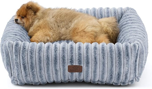 Bedsure ComfyFleece™ Cute Dog Bed for Small Medium Dogs - Washable Furry Puppy Beds, Rectangle Orthopedic Corduroy Fleece Pet Beds with Removable Zipper Cover, 25x21x7inches, Vintage Indigo