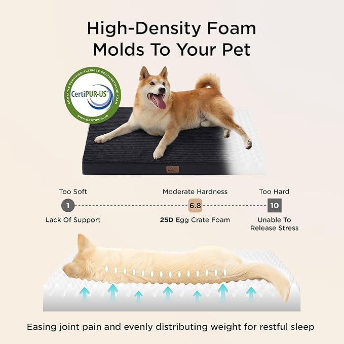 Bedsure ComfyFleece Dog Beds Large Sized Dog- Orthopedic Pet Beds for Crate with Removable Machine Cover, NOT Waterproof Egg Crate Foam Puppy Mat for Pets Up to 50 lbs, 35x22x2.8, NOT Chewproof