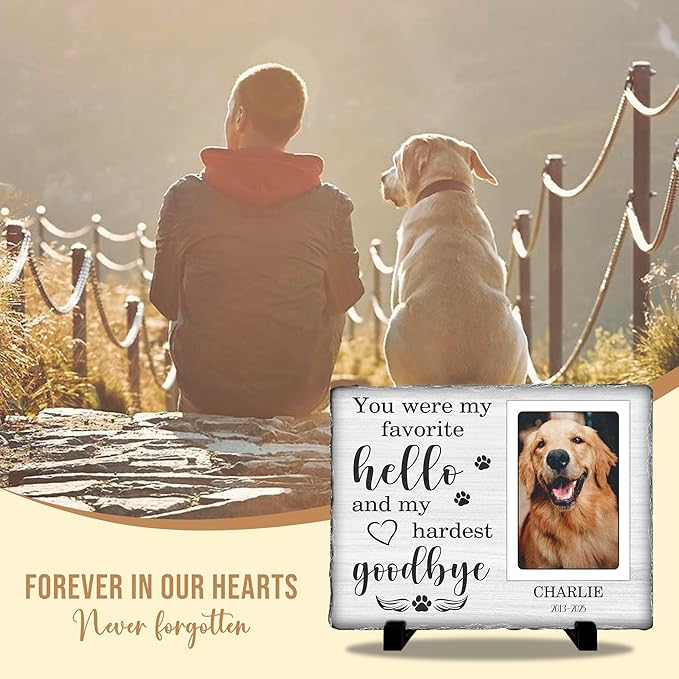 Dog Remembrance Gift Personalized Memorial Stone for Loss of Cat | Best Condolence Gifts for Loss of Pet Cemetery Sign with Photo | Pet Memorial Plaques for Outdoors in Memory Dog Memorials