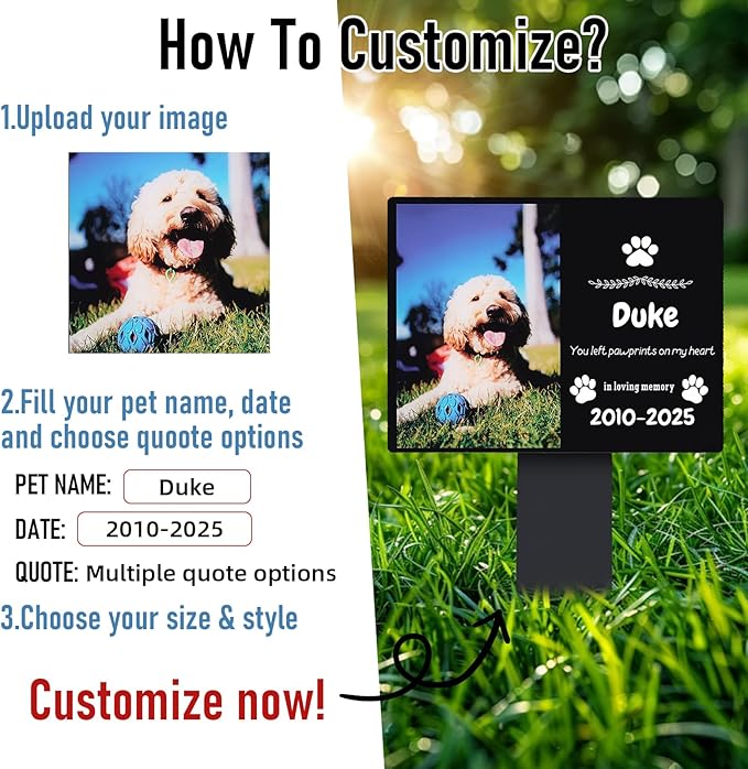 Personalized Dog Memorial Plaque – Custom Acrylic Pet Grave Marker for Outdoor Cemetery, Garden or Yard – Weatherproof Pet Loss Memorial Gift with UV Print (02)