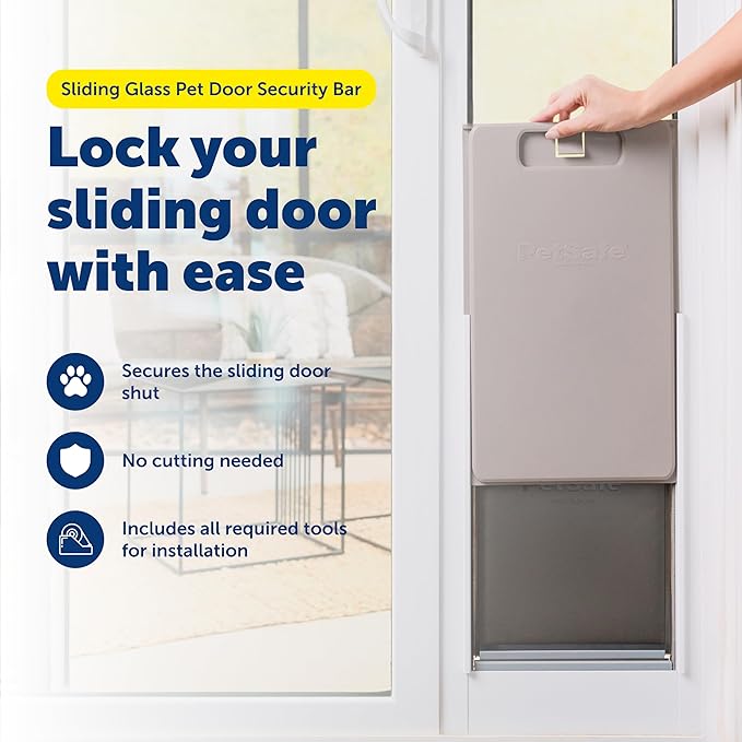PetSafe Sliding Glass Pet Door Security Bar - Adjustable Up to 28 Inches - Fits Sliding Glass Doors Up to 72 Inches - Easy-to-Install with Screws or Adhesive Strips - Compatible Pet Entrance