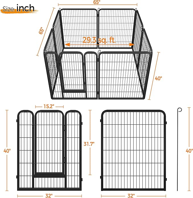 Yaheetech Wide Panel Dog Playpen, 8 Panels 40 inch High Pet Pen with Gate, Portable Indoor Outdoor Fence for Medium/Large Breed Dogs