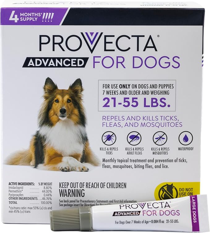 Provecta® Advanced for Large Dogs (21–55 lbs) Flea and Tick Topical Treatment, 4-Month Supply
