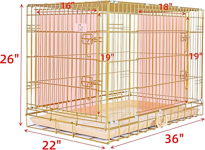 HOMEY PET 36" Gold Folding Dog Crate, Dog Cage for Medium Breed Dog Kennels with Pull Out Tray (No Floor Grid)
