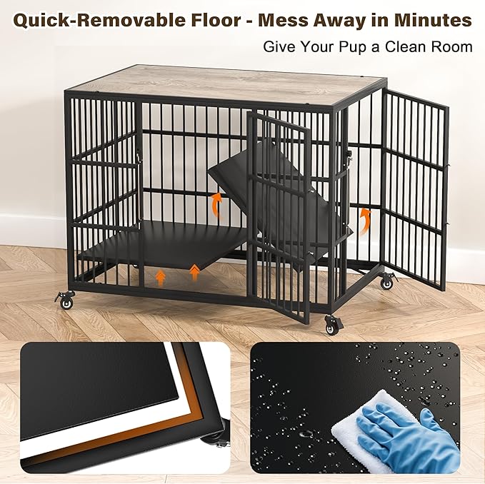 VERIFURTY 42 Inch Heavy Duty Dog Crate Furniture with Self-Locking Latch for Medium and Large Dogs, Escape-Proof Dog Kennel Furniture Indoor, Decorative Pet Cage End Table, Grey