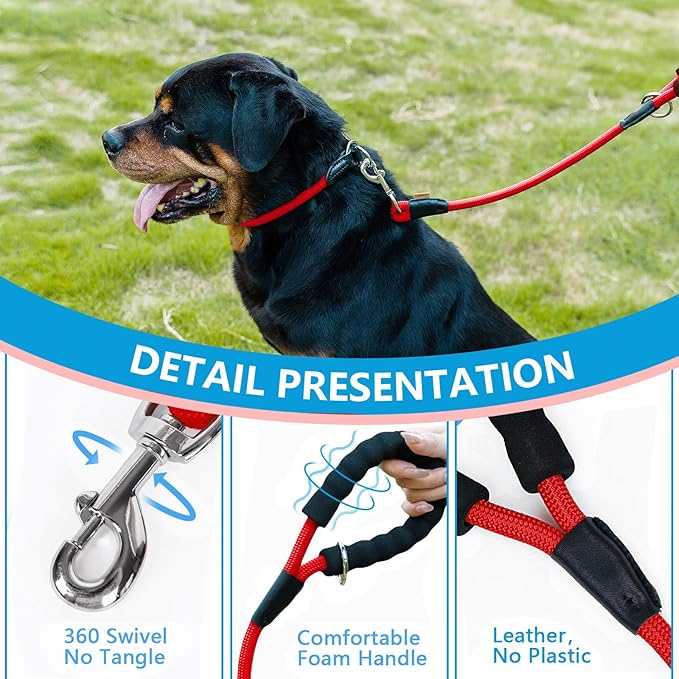 Dog Leash, Braided Rope Traction – Walking Training Lead for Medium/Large Dogs ((1/2") x 2FT, Red)
