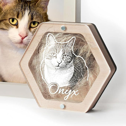 Personalized Pet Hair Keepsake Box for Dog and Cat Fur - Engraved Wood Memorial Box - Unique Customized Gift for Loss of Furry Friend Wooden (Light Diamand Clear Lid, With Photo)