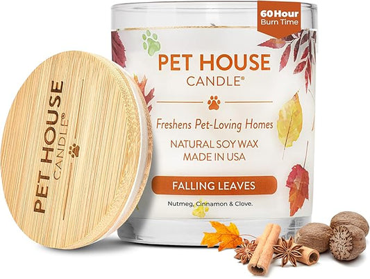 One Fur All Pet House Fall Candles, Long Lasting, Clean Burning, Soy Wax Scented Candles for Pet Odor, Falling Leaves