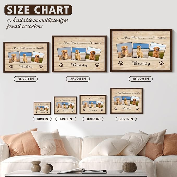 Custom Pet Memorial Gifts for Loss of Dog, Leave Paw Prints on Our Hearts, Dog Loss Sympathy Gift for Dog Cat Lovers Owners, Personalized Paw Prints Canvas with Photo and Name