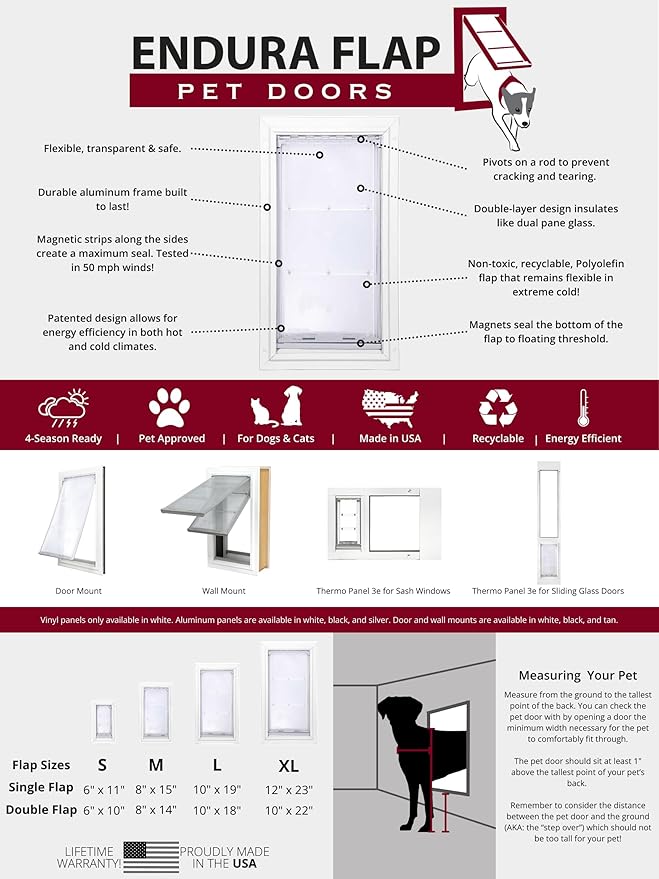 Endura Flap Single Flap Pet Door for Door Installations | Stylish for Interior & Exterior Doors | Durable Aluminum Frame & Weatherproof Dual-Layer Flap | Black, Large, Single Flap