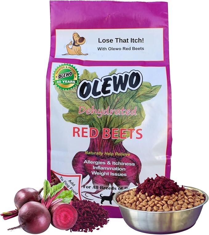 Olewo Original Red Beets Dog Food Topper – Natural Anti Itch, Immune, Cleansing, Skin & Coat Support, Dehydrated Whole Food Multivitamin, Fiber for Dogs, 1 lb