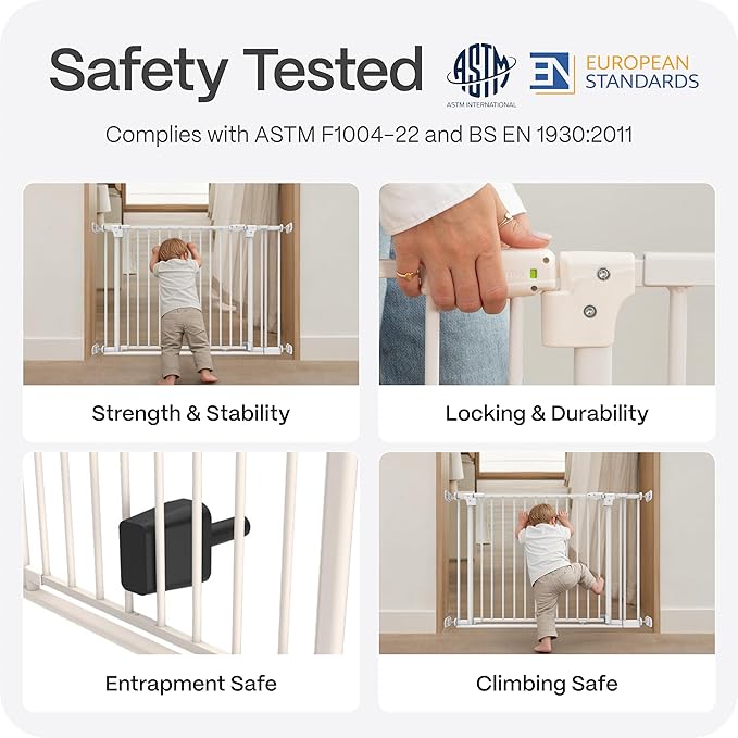 Perma Child Safety Safe Step Baby Gate for Stairs & Doorways, Rental Safe, Install Pressure in Minutes, Mounted Gate, Auto Close, Stay Open, Ultra-Low Bar (38.2–45.7" Wide x 30" Tall)