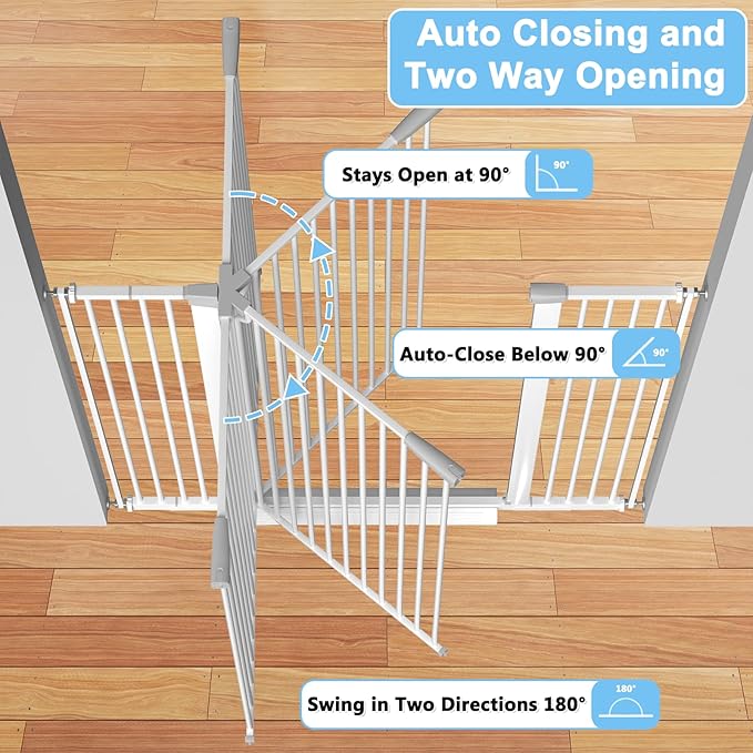 51.18" Extra Tall Pet Cat Gate for Doorway 29.5"-48.4" Wide Auto Close Tall Dog Gate No Drilling Pressure Mounted for Hallway Kitchen,White