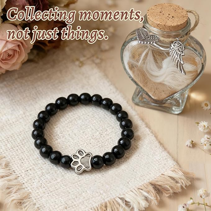 Dog Memorial Bracelet – Adjustable Pet Keepsake with Paw & Heart Charm, Sympathy & Remembrance Gift for Dog Loss, Cat & Pet Bereavement, Glossy