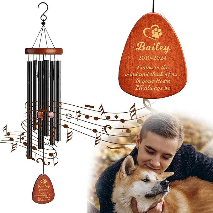 Personalized Dog Memorial Gifts for Loss of Dog, 25.5'' Pet Memorial Gifts for Dogs, Pet Memorial Wind Chimes, Loss of Dogs Sympathy Gift, Pet Passing Away Gift for Loss Loved One(Design 2, Black)