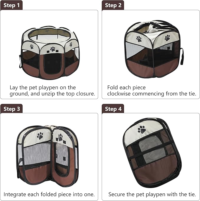 Cat Dog Playpen, Puppy Pet Playpen Indoor for Small Dog Crate Tent Cage Outdoor, Portable Pop Up Dogs Enclosure Kennel with Carrying Case for Dogs/Cats/Rabbits Brown.