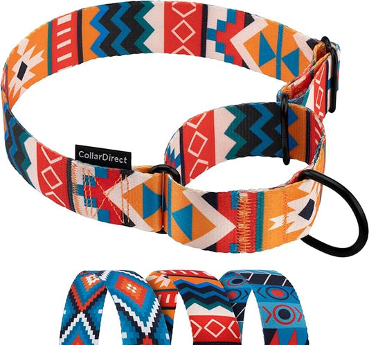 CollarDirect Aztec Martingale Collars for Dogs Heavy Duty Tribal Pattern Safety Nylon Training Collar Large Medium Small (Sunny Tidal, XL, Neck Size 19"-24")