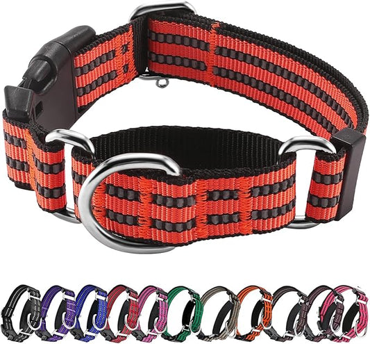 Hikiko Martingale Dog Collars Reflective Nylon Dog Collar with Quick Release Buckle Adjustable Training No Slip Dog Collar (Large, Tangerine)