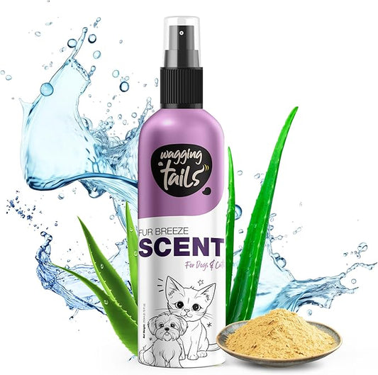 Wagging Tails Fur Breeze Scent Spray|Alcohol-Free Deodorizer for Dogs & Cats|Long-Lasting Natural Aloe Vera Fragrance|Odor Eliminator & Coat Freshener|200ml(6.76 fl oz)