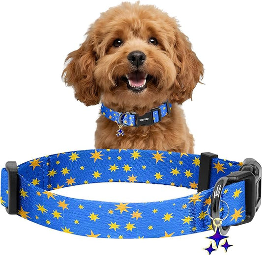 Kazazoo Dog Collar Cute and Soft Nylon Puppy Collar for Boy and Girl, Adjustable Dog Collars for Small Medium Dogs, Blue Sky-S