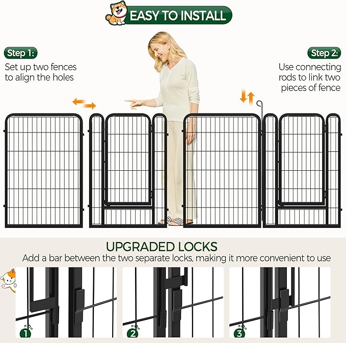 Yaheetech Dog Playpen Outdoor, 40 Inch 12 Panels Heavy Duty Puppy Exercise Pen Metal Pet Fence for RV Camping/Yard/Garden