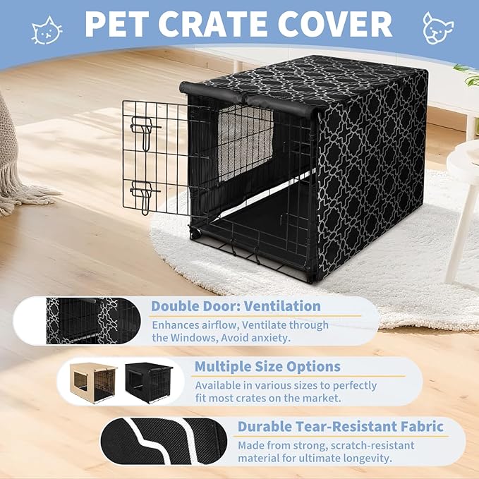 X-ZONE PET 24" Dog Crate Cover for Indoor/Outdoor - Heavy Duty Polyester Pet Kennel Cover Fits for Wire Dog Cage Black Print