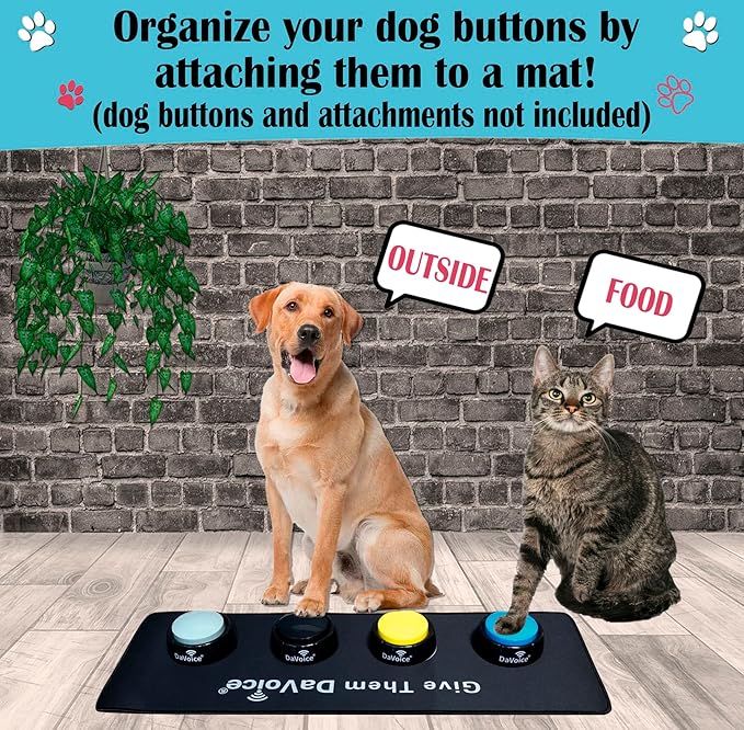 DaVoice Dog Button Mat (4 Button Placements) for Dog Communication Buttons, Dog Buttons for Communication Board, Dog Speaking Word Training Talking Button Pad (Buttons and Attachments Not Included)