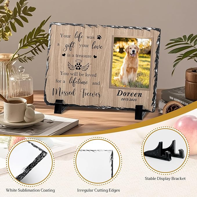 Custom Dog Memorial Gifts for Loss of Dog, Personalized Pet Memorial Stone with Photo Name, Pet Headstones for Dogs, Bereavement Sympathy Gifts for Dog Cat Lover