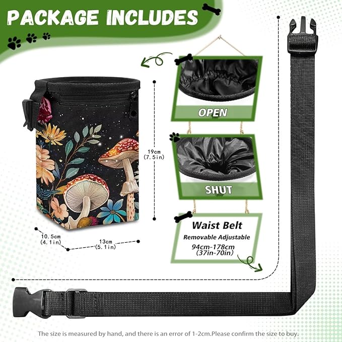 Big Mushroom Dog Walking Bag Puppy Training Pouch, Puppy Dog Training Treat Bag Pet Training Walking & Rewarding Holder with Waistband Easy to Carry