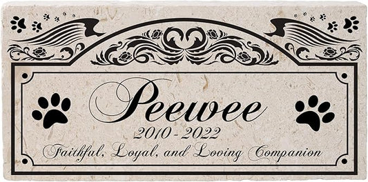 Personalized Pet Memorial Stone, 6x12 Custom Limestone Pet Grave Markers as Keepsake or Pet Remembrance, Thoughtful Pet Loss Gifts for Bereaved Pet Owners, Personalized Memorial Gifts (Peewee)