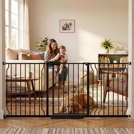 TSAYAWA 62.2"-71.65" Extra Wide Auto Closing Baby Safety Gate for Stairs & Doorways, Pressure Mounted No Drill Pet Gate with Walk-Through Door - Heavy Duty Childproof Gate for Toddlers, Kids, Dogs