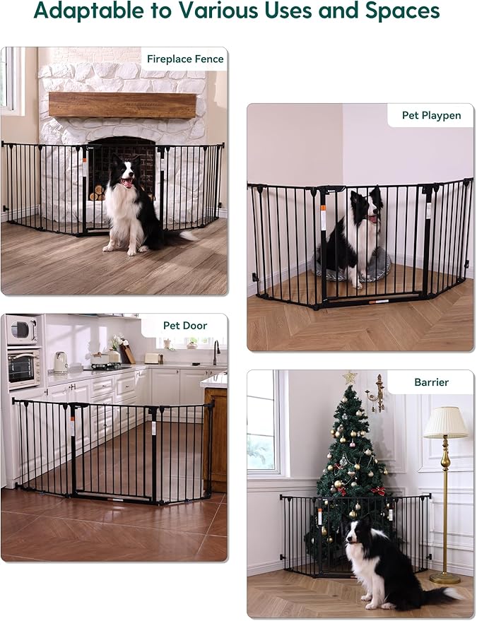 Babelio 104" Extra Wide Baby Gate, 30" Tall Auto Close Dog Fence for Stairs Doorways Fireplace, Hardware Mounted Pet Gate Indoor, Foldable 5 Metal Panels, Black