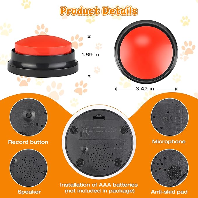 Recordable Dog Buttons 6 Color, Dog Buttons for Communication, Training Your Dog/Cat to Talk, Talking Pet Buttons, Dog Training Set, 30 Second Record & Clear Playback, Gift for Dogs/Cats