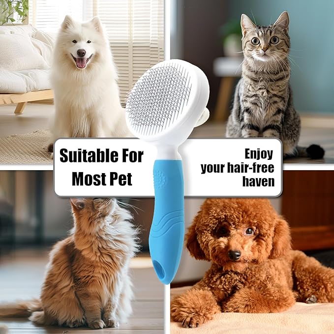 Bestac Pet Grooming Brush - 7.09×3.49 Inch, ABS Handle & TPR-Coated Steel Pins, Gentle Shedding Reduction, Ideal for Cats/Dogs (Long/Short Hair) (Blue)