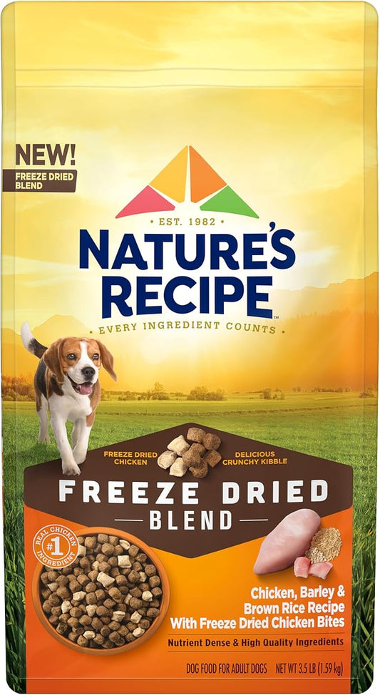 Nature’s Recipe Dry Dog Food with Freeze Dried Chicken Bites, Chicken, Barley & Brown Rice Recipe 3.5 lb Bag (Pack of 4)