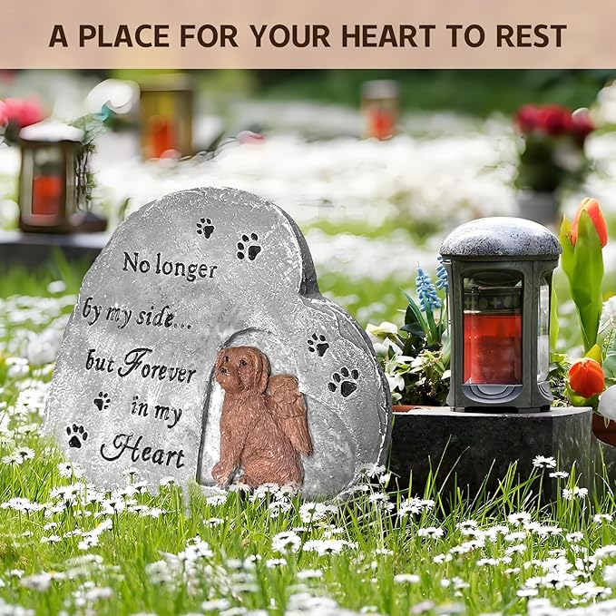 Dog Memorial Gifts for Loss of Dog, Pet Memorial Stone Sympathy Gift Outdoor Grave Marker Garden Stone Statue Dog Tombstone Comfort Gift