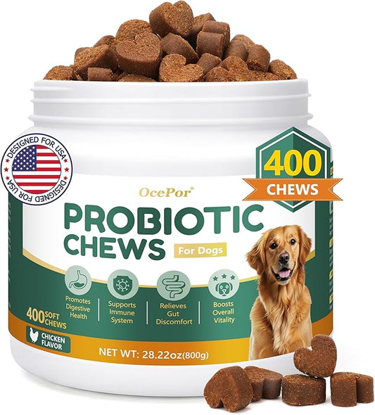 OcePor 400 Pcs Probiotics for Dogs, Dog Probiotics Chews for Yeast, Itchy Skin and Itchy Ears, Digestive Health, Diarrhea Relief, Gut & Immune Support, Pet Supplements (Chicken)