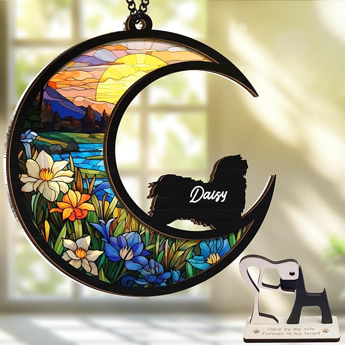 6'' Havanese Memorial Suncatcher, Personalized Name Dog Breed, Havanese Ornament Window Hanging, Sympathy Gift for Loss of Pet, Passed Away Remembrance Gift for Dog Lovers