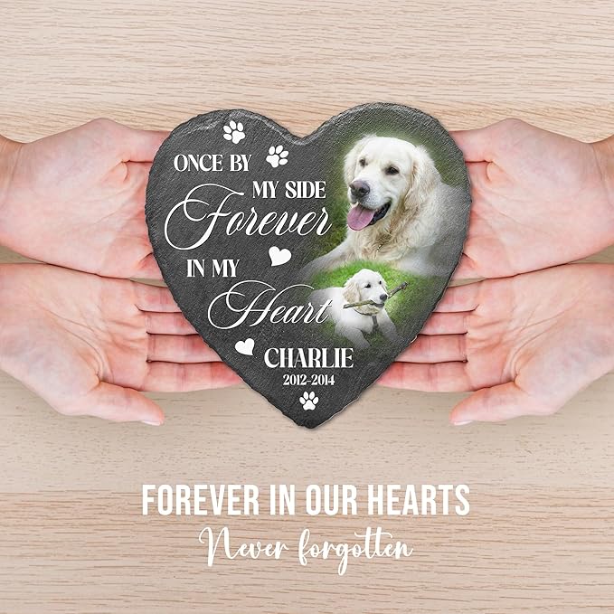 Dog Stones Memorial Personalized Pet Loss Gifts Dog Memorial | Pet Remembrance Stone for Furry Companion Passed Away | Cat Memory Stone Outdoor with Photo | Best Thoughtful Gift for Pets Loss