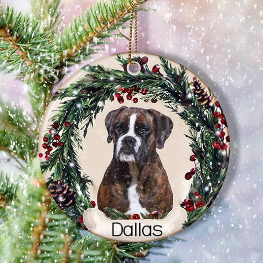 Personalized Custom Dog & Cat Christmas Photo Ornament, Pet Memorial Portrait Name Gift