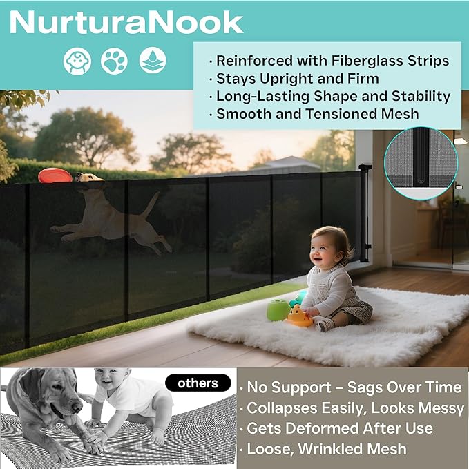 150 Inch Extra Wide Retractable Baby Gate,Mesh Baby Gate or Mesh Dog Gate,34" Tall,Child Safety Gate for Doorways, Stairs, Hallways, Indoor or Outdoor