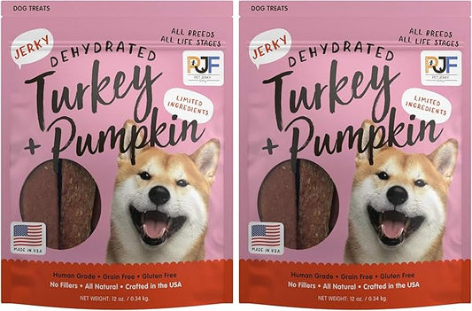 PET JERKY FACTORY Turkey & Pumpkin 12 oz. Dog Jerky Treats | 100% Human Grade | USA Made-| High Protein-| Grain Free-| Limited Ingredients-| No Filler-| BHA-BHT Free-| Soft-Tender,(Pack of 2)