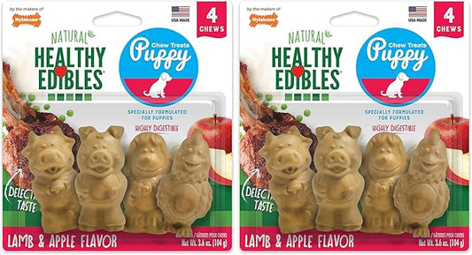 Nylabone Healthy Edibles Natural Puppy Chews Long Lasting Treats for Puppies, Lamb & Apple Flavor, Small/Regular (4 Count) (Pack of 2)